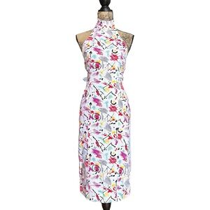 Vintage 80s Le Château Colorful Halter Neck Dress with Buckle Details Size XS